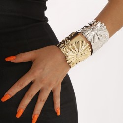 fashion retro flowers Metal textured opening bangle  personality brief day wom..