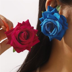 E romantic beach wind three-dimensional velvet rose earrings  summer sweet ret..
