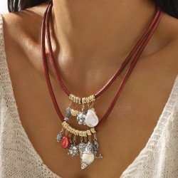 Bohemia wind multilayer leather pendant necklace high clavicle chain chain