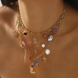 retro color Moon pendant stainless steel necklace woman high fashion samll