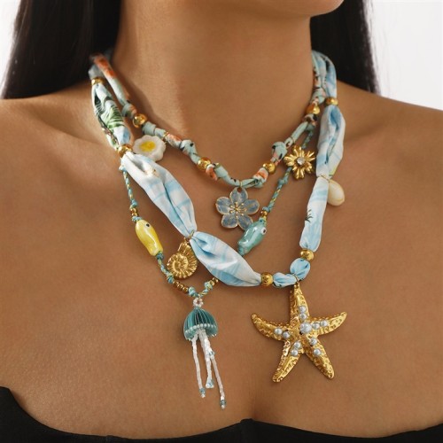blue flower wind starfish necklace stainless steel gilded temperament necklace woman
