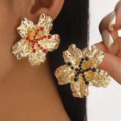 E retro windvintage gold flowers earrings  temperament Rhinestone ear stud hig..