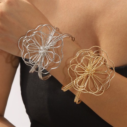 wind hollow Metal flowers multilayer weave opening bangle woman