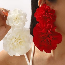 E Chiffon big flowers earrings  temperament elegant exaggerating sweet Earring