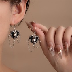 occidental style Halloween black skull love tassel earrings woman personality ..