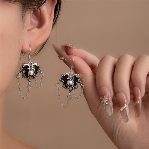 occidental style Halloween black skull love tassel earrings woman personality wind samll fashion Earring