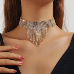 occidental style fashion Rhinestone woman necklace fully-jewelled tassel chain..
