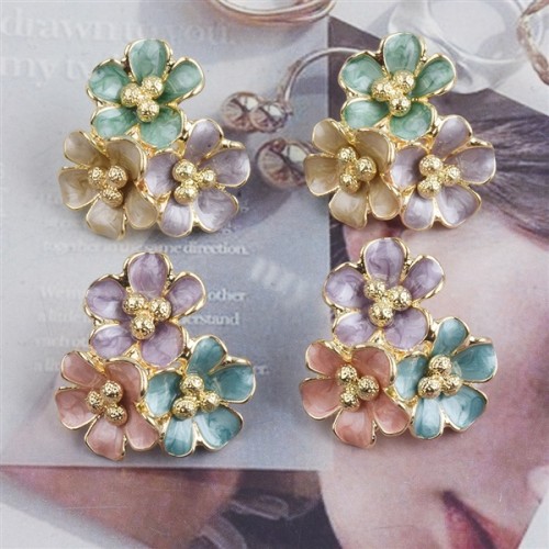 ins wind samll occidental style earrings geometry flowers ear stud woman Alloy enamel diamond flowers gold Earring