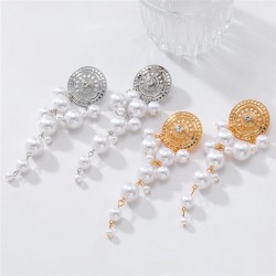 occidental style imitate Pearl medium Pearl hollow tassel multilayer earrings ..