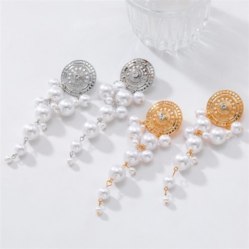 occidental style imitate Pearl medium Pearl hollow tassel multilayer earrings fashion Bohemian style