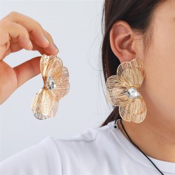 occidental style Metal diamond flowers petal ear stud fashion wind hollow earr..