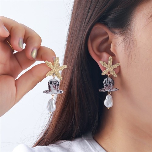 occidental style exaggerating wind imitate Pearl starfish earrings lady fashion Earring Bohemia