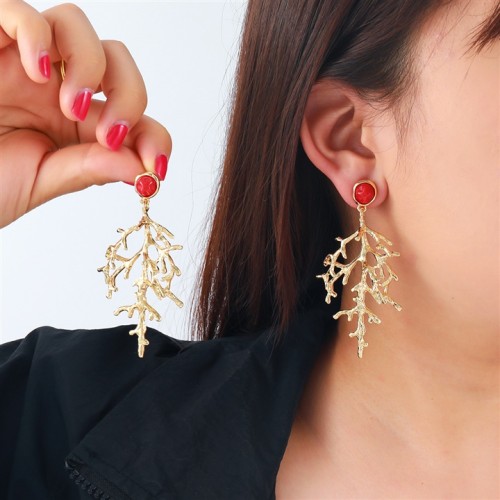 occidental style leaves Alloy pendant resin beach summer wind earrings fashion samll style