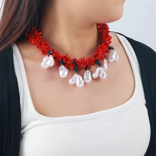 occidental style color branch multilayer imitate Pearl handmade establishment necklace beads twining brief leisure