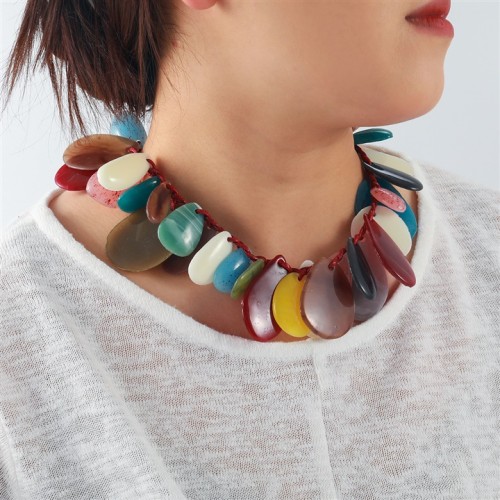 occidental style exaggerating resin plates handmade necklace summer beach color candy colors multilayer