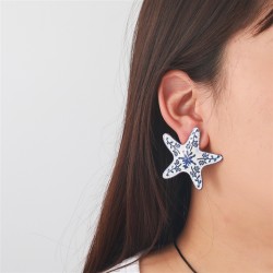 occidental style starfish woman high flowers print earrings all-Purpose temper..