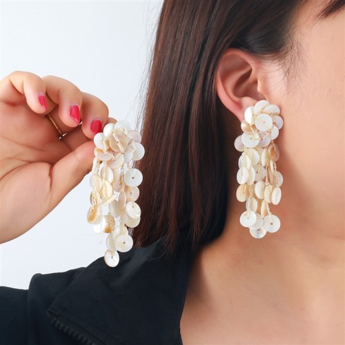 occidental style exaggerating Shells beach wind handmade weave earrings multilayer tassel fashion