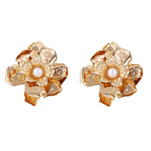 Irregular pattern fashion temperament imitate Pearl Metal flowers exaggerating lady earrings Earring