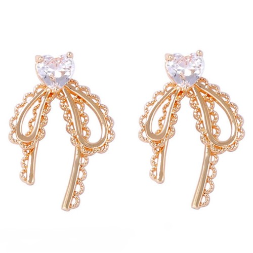 fashion temperament all-Purpose zircon love bow flower ear stud high sweet Earring
