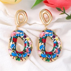 retro trend personality Metal print hollow earring occidental style geometry G..