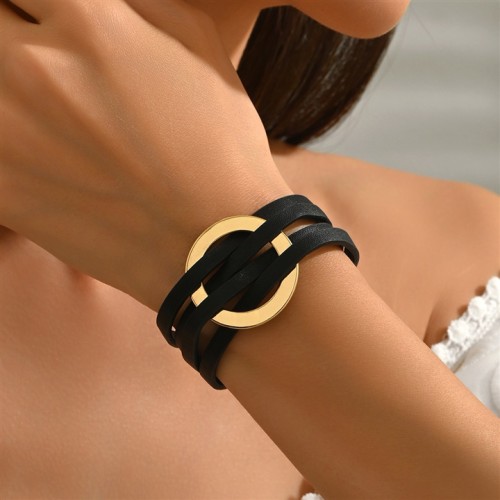 occidental style lady bracelet  geometry Round leather all-Purpose high