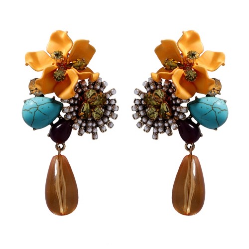 Autumn and Winter retro personality exaggerating all-Purpose resin flowers drop long style earring temperament sty
