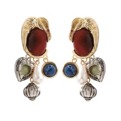 Autumn and Winter retro high imitate Pearl gem animal Metal pendant Earring cr..