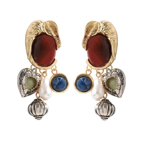 Autumn and Winter retro high imitate Pearl gem animal Metal pendant Earring creative all-Purpose Style