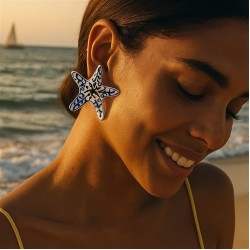 trend color Alloy star textured elegant all-Purpose lady ear stud