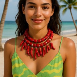 occidental style beach exaggerating woman leisure pendant Double layer necklac..