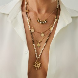 occidental style ethnic style Metal sun pendant necklace  Bohemia gravel beads..