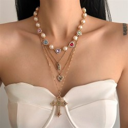 occidental style personality diamond cross necklace woman  love gem imitate Pe..