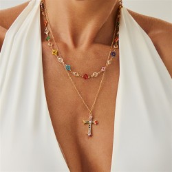 occidental style fashion diamond cross pendant clavicle necklace ins wind enam..