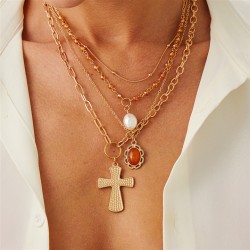 occidental style fashion imitate Pearl cross pendant necklace ins wind imitate..