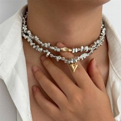 occidental styleins wind heart-shaped pendant necklace  Irregular beads