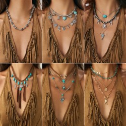 occidental style retro imitate turquoise flower watch-face head pendant neckla..