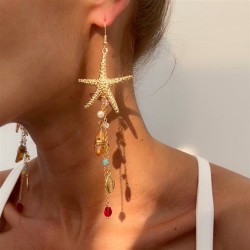 occidental styleins wind Metal starfish ear stud  Bohemia imitate Pearl crysta..