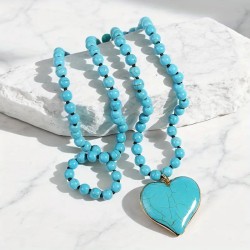 Bohemia turquoise love pendant long style fashion retro ethnic style handmade ..