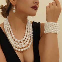elegant multilayer big Pearl necklace Pearl earrings bracelet set exaggerating..