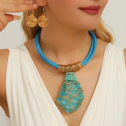occidental style pendant necklace earrings set imitate crystal fashionOecklace