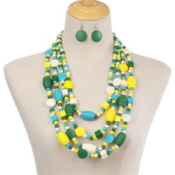 Bohemia multilayer mixed color necklace earrings set Africa woman fashion banq..