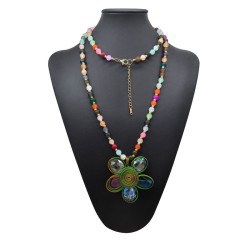 Bohemia glass beads aluminum long necklace samll high more flowers pendant swe..