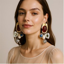 personality retro high imitate Pearl gem animal Metal pendant Earring creative..