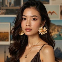exaggerating personality trend Metal enamel black big flowers ear stud all-Pur..