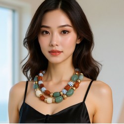 Bohemia personality trend geometry beads ethnic style Double layer necklace le..