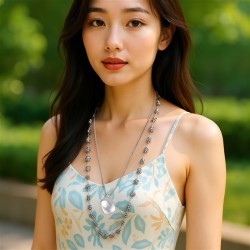 personality wind Alloy pendant flowers flower chain Double layer necklace high