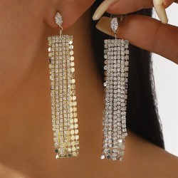 E high flash diamond sequin tassel long style Alloy earrings temperament thin ..