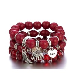 Bohemian style samll Peach heart pendant  multilayer beads bracelet