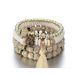 fashion trend Bohemian style   eyes turquoise tassel elasticity rope bracelet