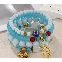 Bohemian style eyes elephant leaves pendant  multilayer elasticity rope beads bracelet